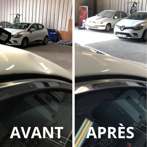 Exemple de réparation de bosse sur montant de porte avant en débosselage sans peinture
